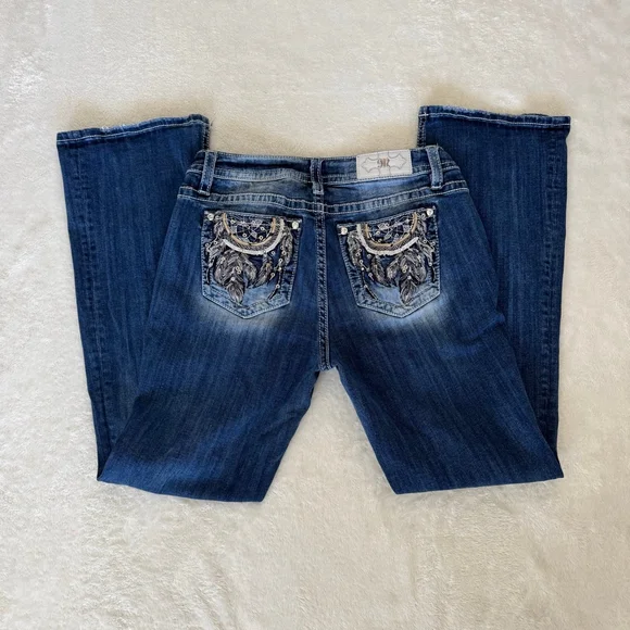 Miss Me Mid Rise Embellished Dreamcatcher Bootcut Jeans Size 33 - Picture 7 of 15
